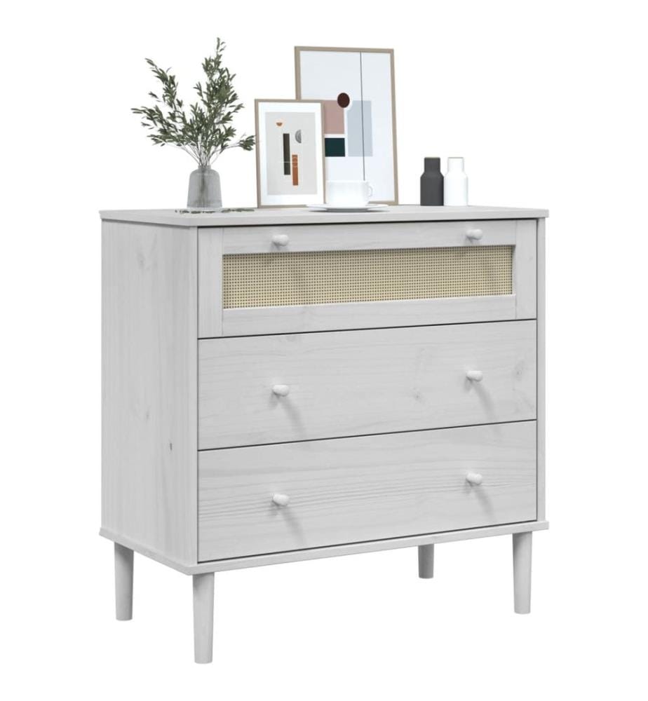 Commode SENJA aspect de rotin blanc bois de pin solide