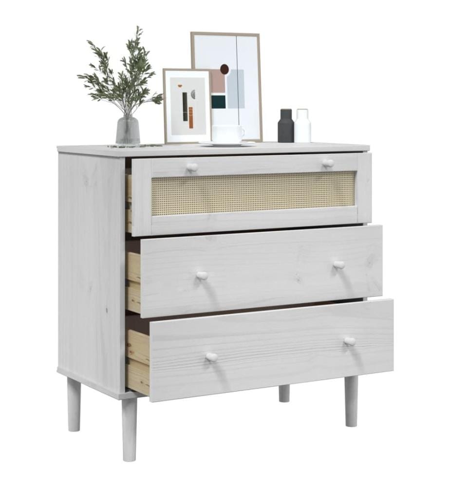 Commode SENJA aspect de rotin blanc bois de pin solide