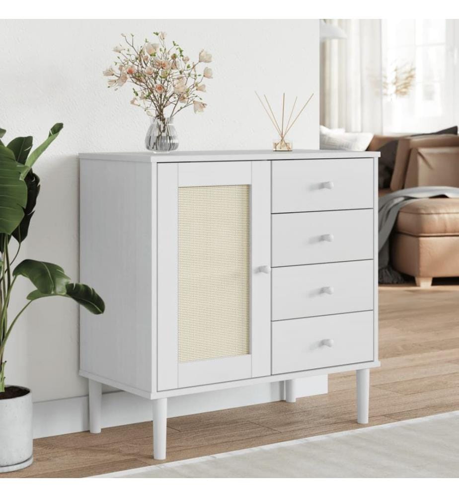 Sideboard SENJA Rattan-Optik Weiss 80x40x80 cm Kiefernholz