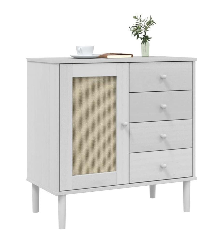 Sideboard SENJA Rattan-Optik Weiss 80x40x80 cm Kiefernholz