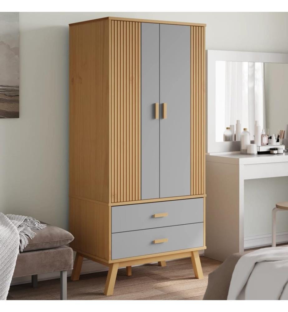Garde-robe OLDEN gris et marron 76,5x53x172 cm bois massif pin