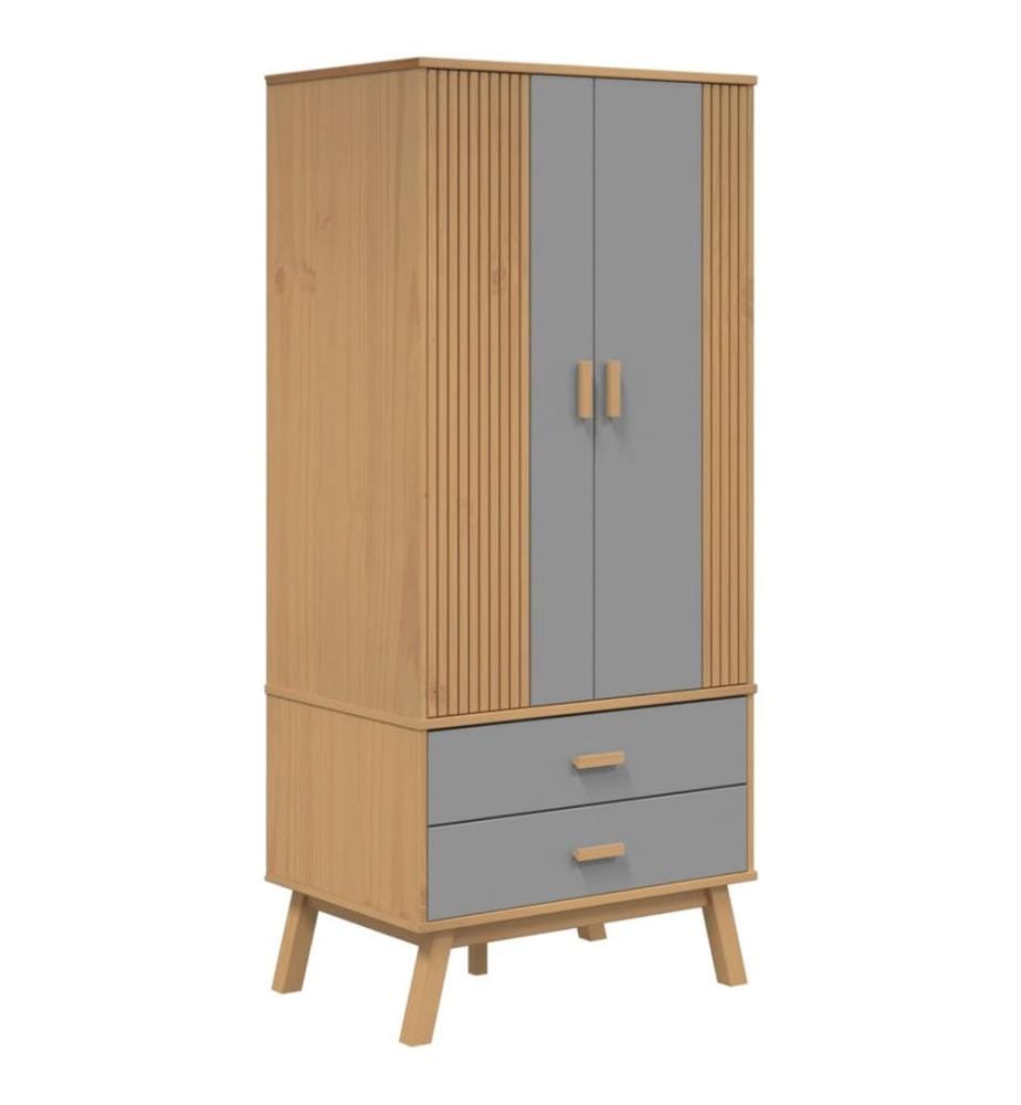 Garde-robe OLDEN gris et marron 76,5x53x172 cm bois massif pin