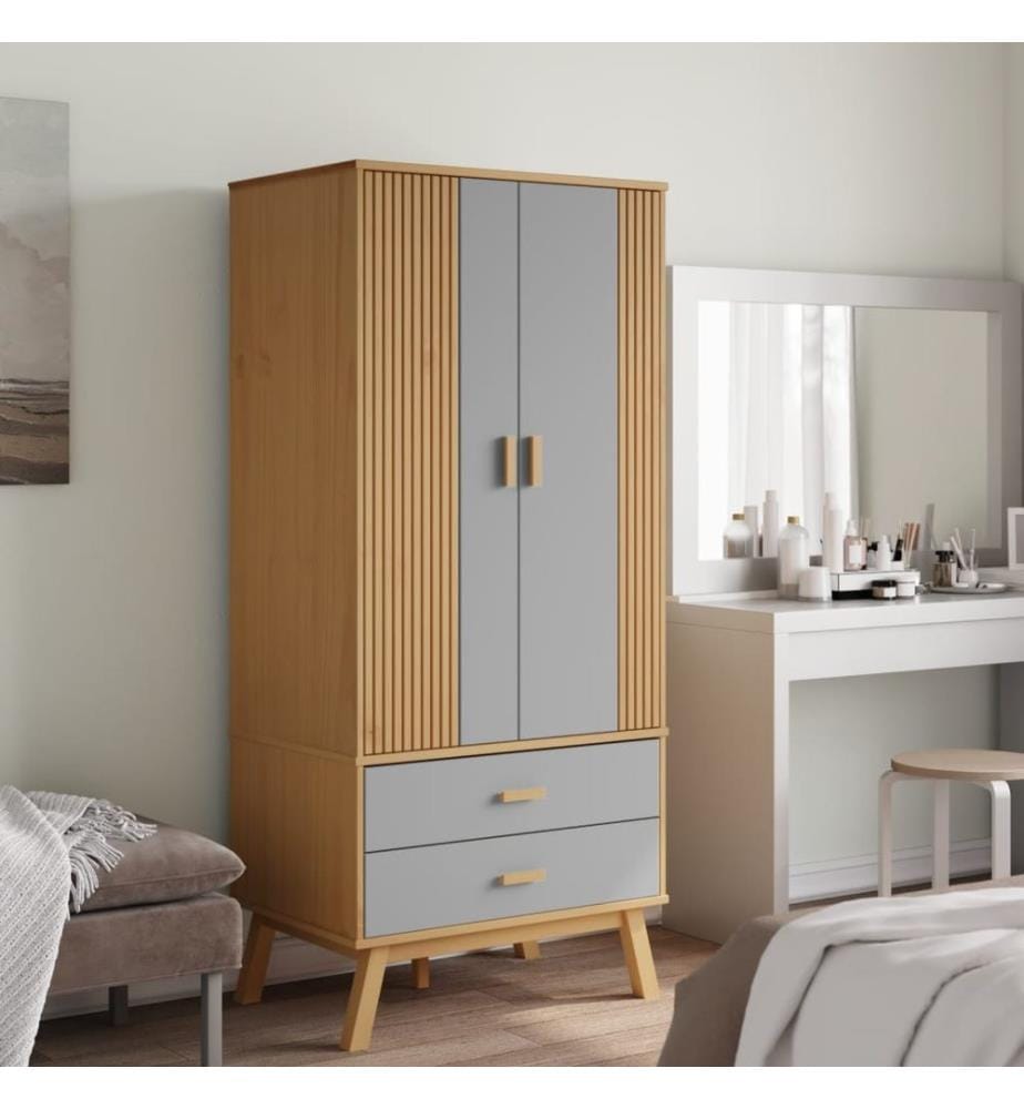 Garde-robe OLDEN gris et marron 76,5x53x172 cm bois massif pin