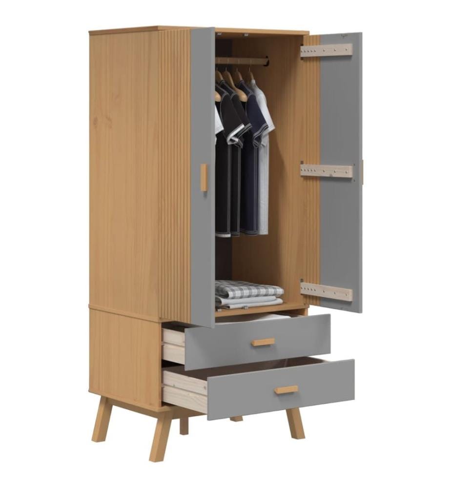Garde-robe OLDEN gris et marron 76,5x53x172 cm bois massif pin