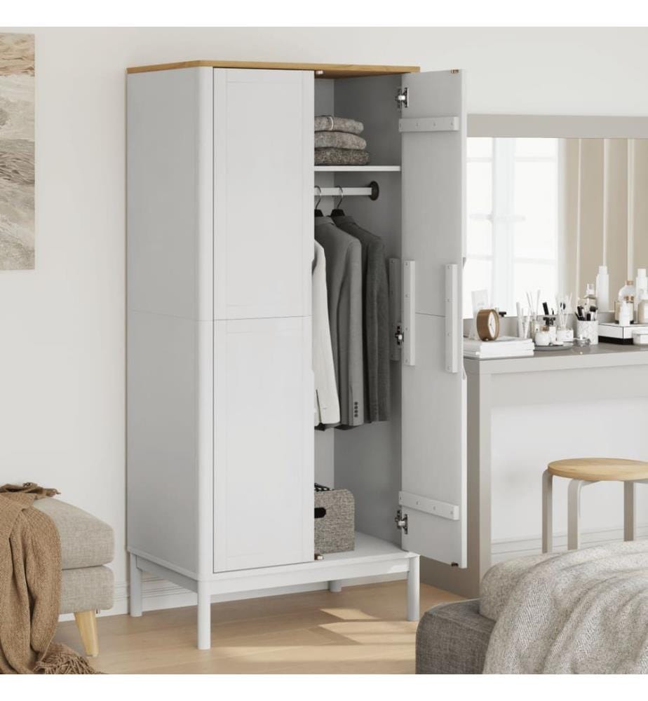 Kleiderschrank FLORO Weiss 77x53x171 cm Massivholz Kiefer
