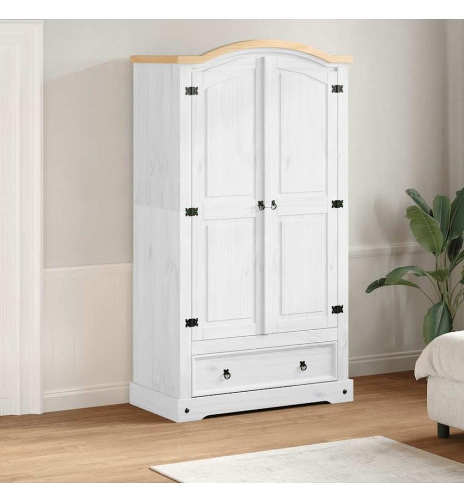 Kleiderschrank Corona Weiss 102x52x186 cm Massivholz Kiefer