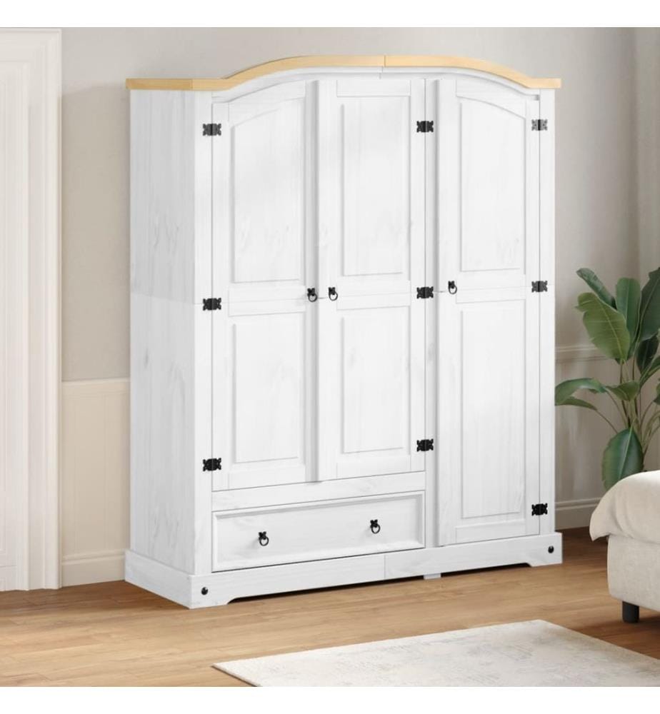 Kleiderschrank Corona Weiss 151,5x52x186 cm Massivholz Kiefer