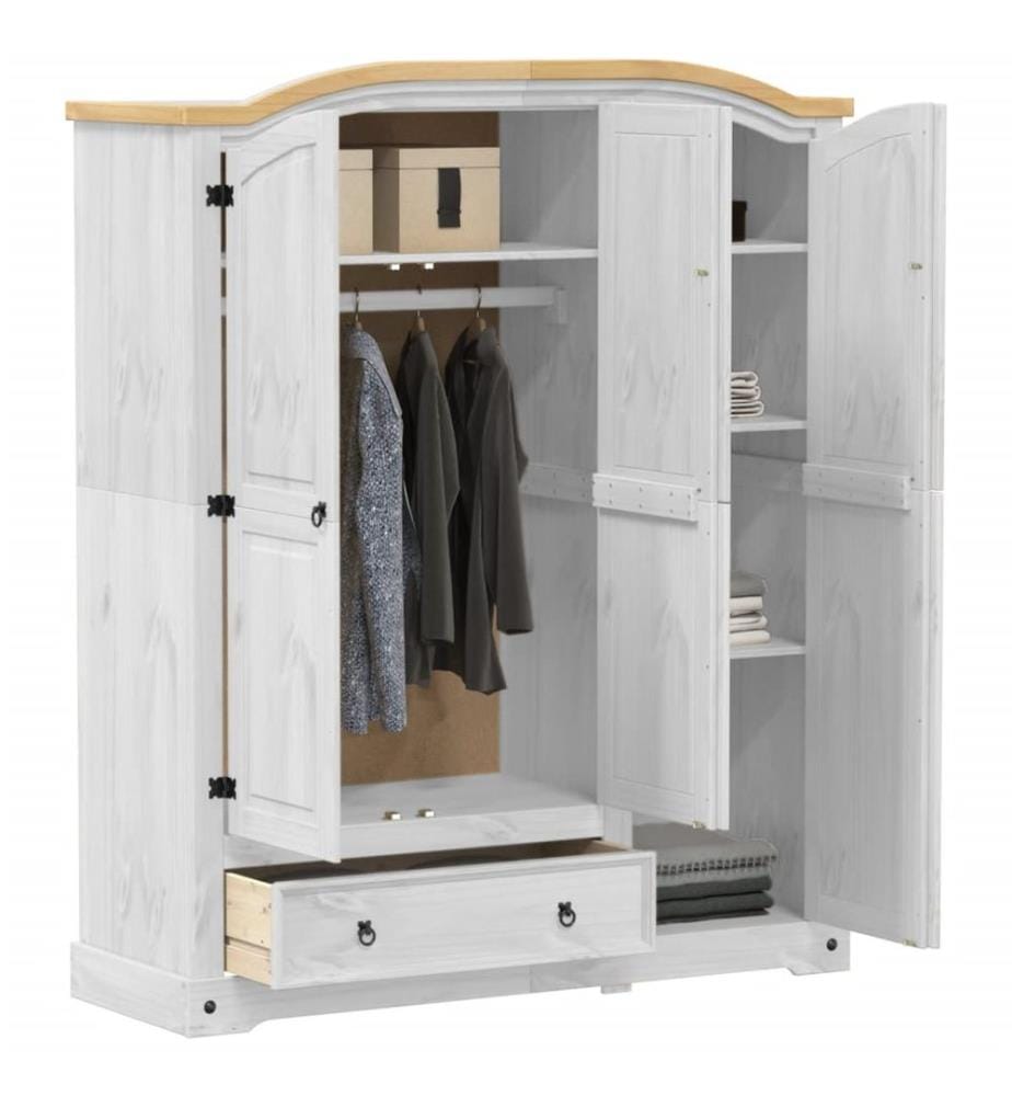 Kleiderschrank Corona Weiss 151,5x52x186 cm Massivholz Kiefer