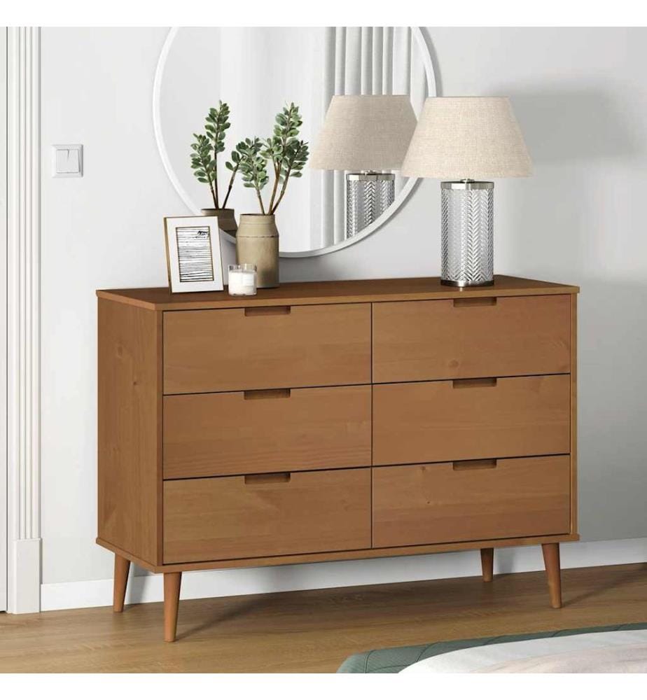 Commode MOLDE Marron 113x40x80 cm Bois de pin massif
