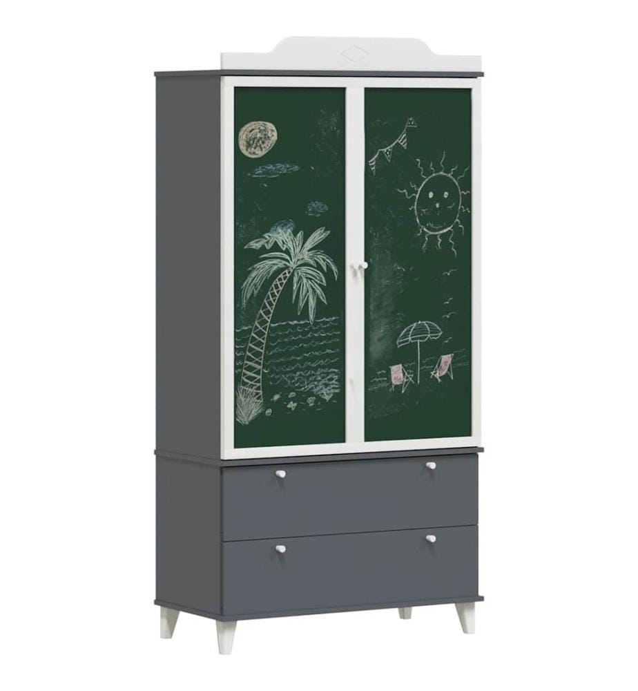Kreidetafel Kleiderschrank ROROS Grau und Weiss 90 x 45 x 180 cm