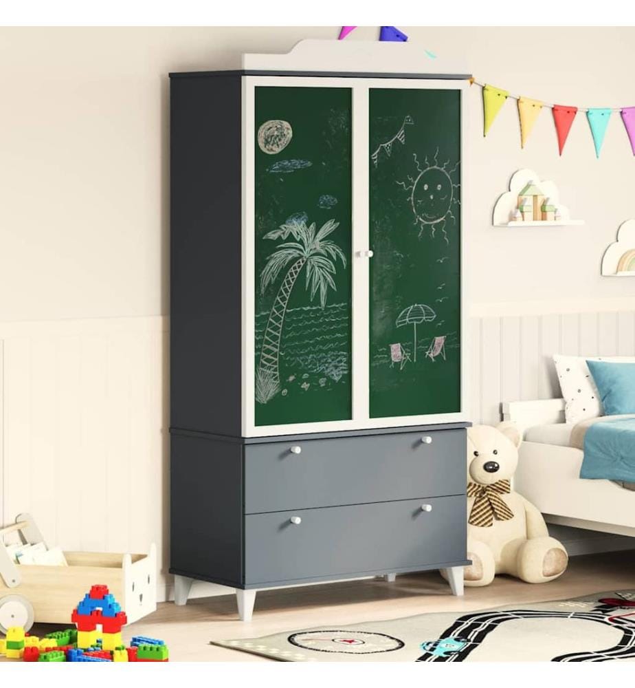 Kreidetafel Kleiderschrank ROROS Grau und Weiss 90 x 45 x 180 cm