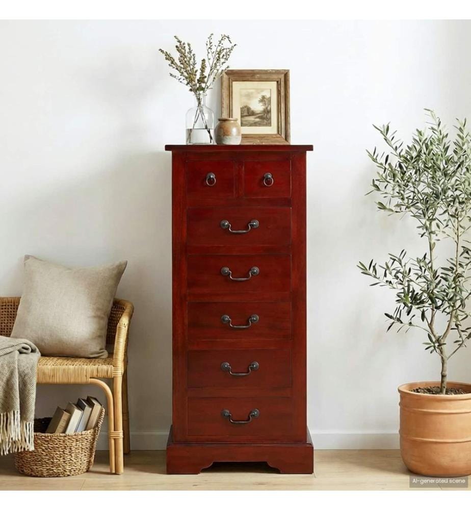 Kommode Braun 45 x 35 x 100,5 cm Massives Mahagoni Holz