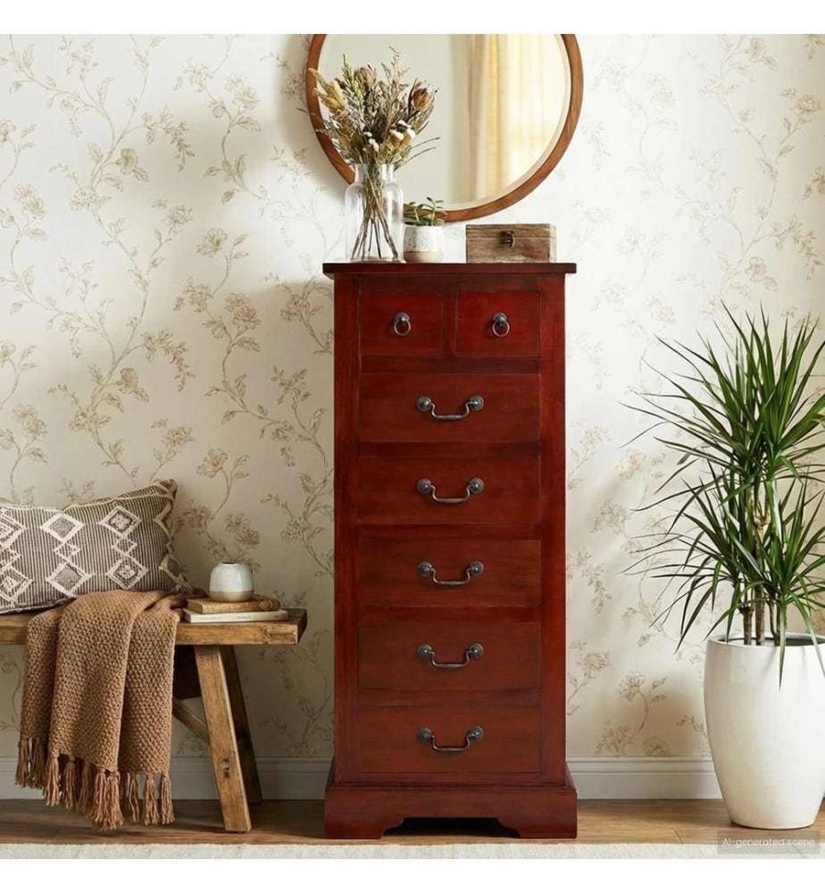 Kommode Braun 45 x 35 x 100,5 cm Massives Mahagoni Holz