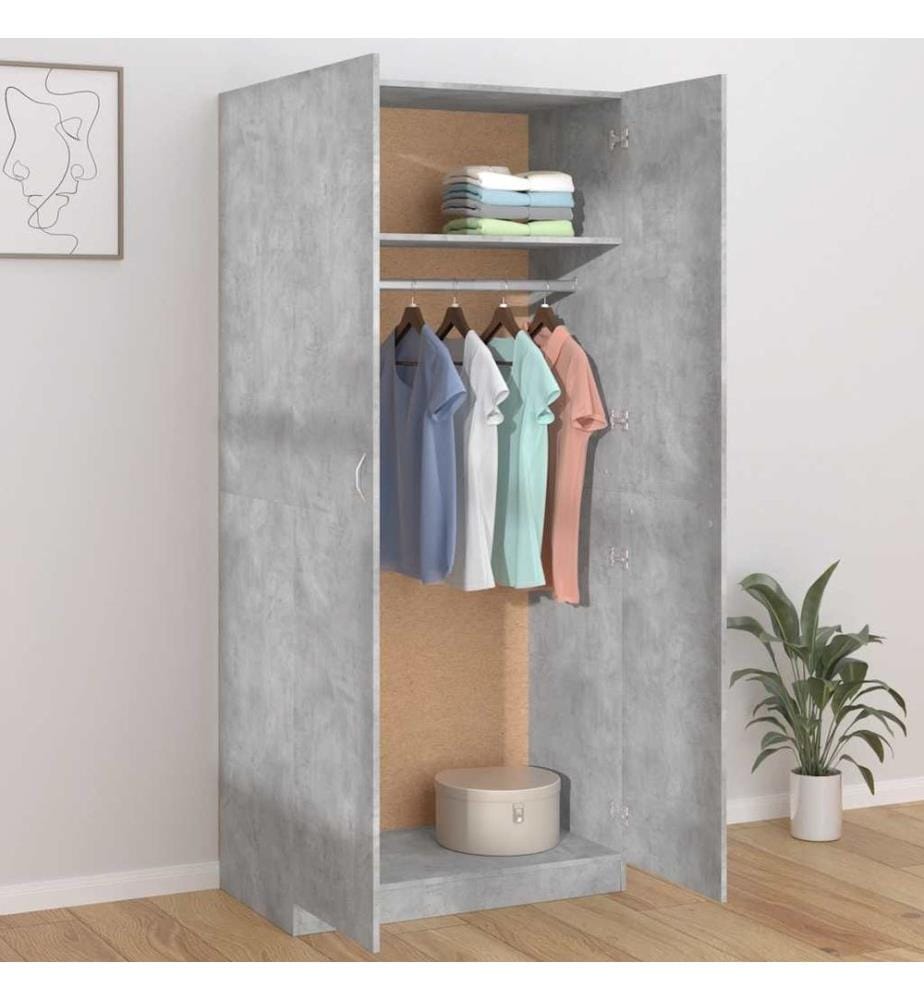 Garde-robe Gris béton 90x52x200 cm Bois d'ingénierie