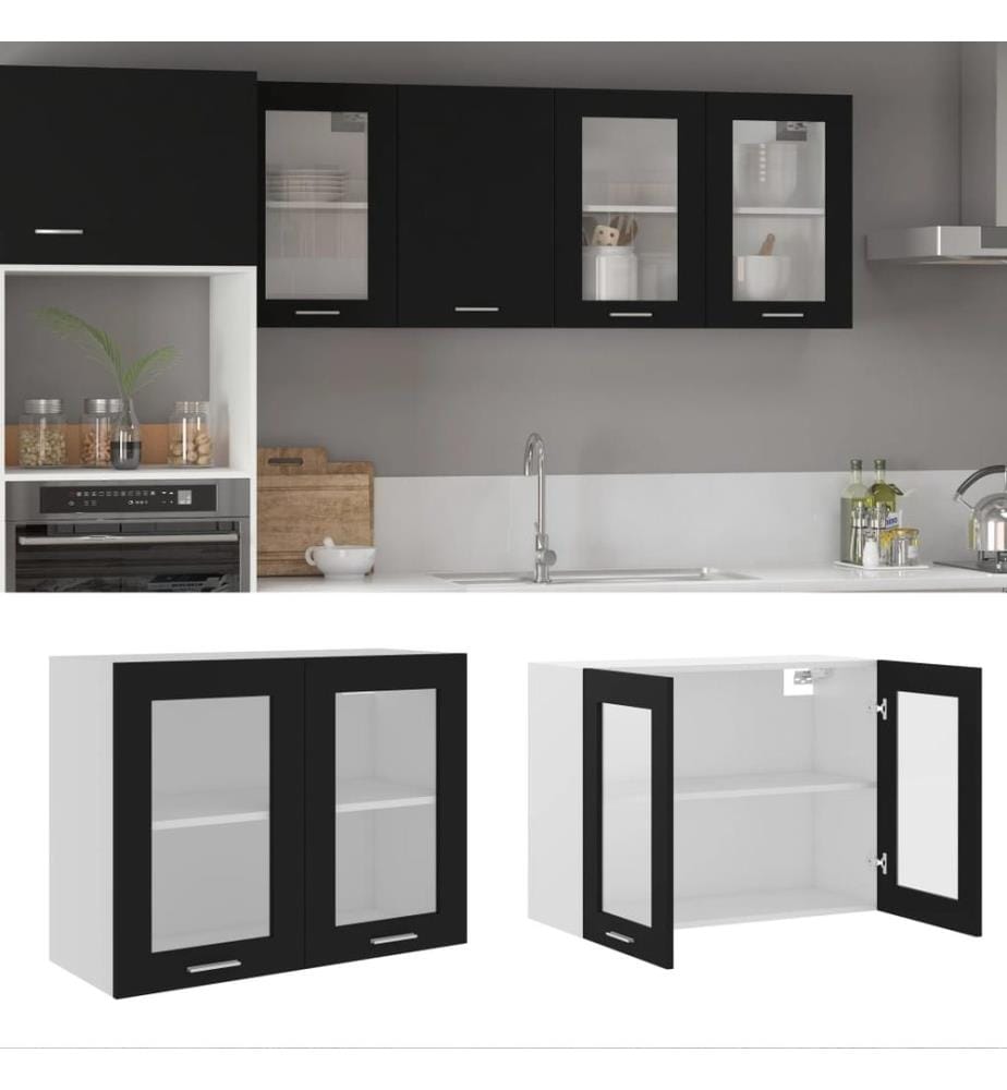 Vitrine suspendue "Lyon" Noir 80 x 31 x 60 cm Bois d'ingénierie