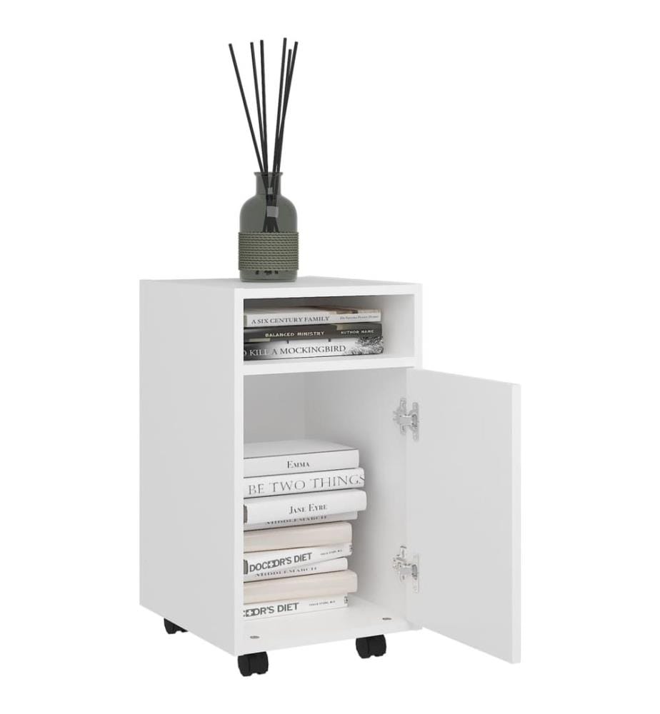 Armoire latérale avec roues Blanc 33x38x60 cm Bois d'ingénierie