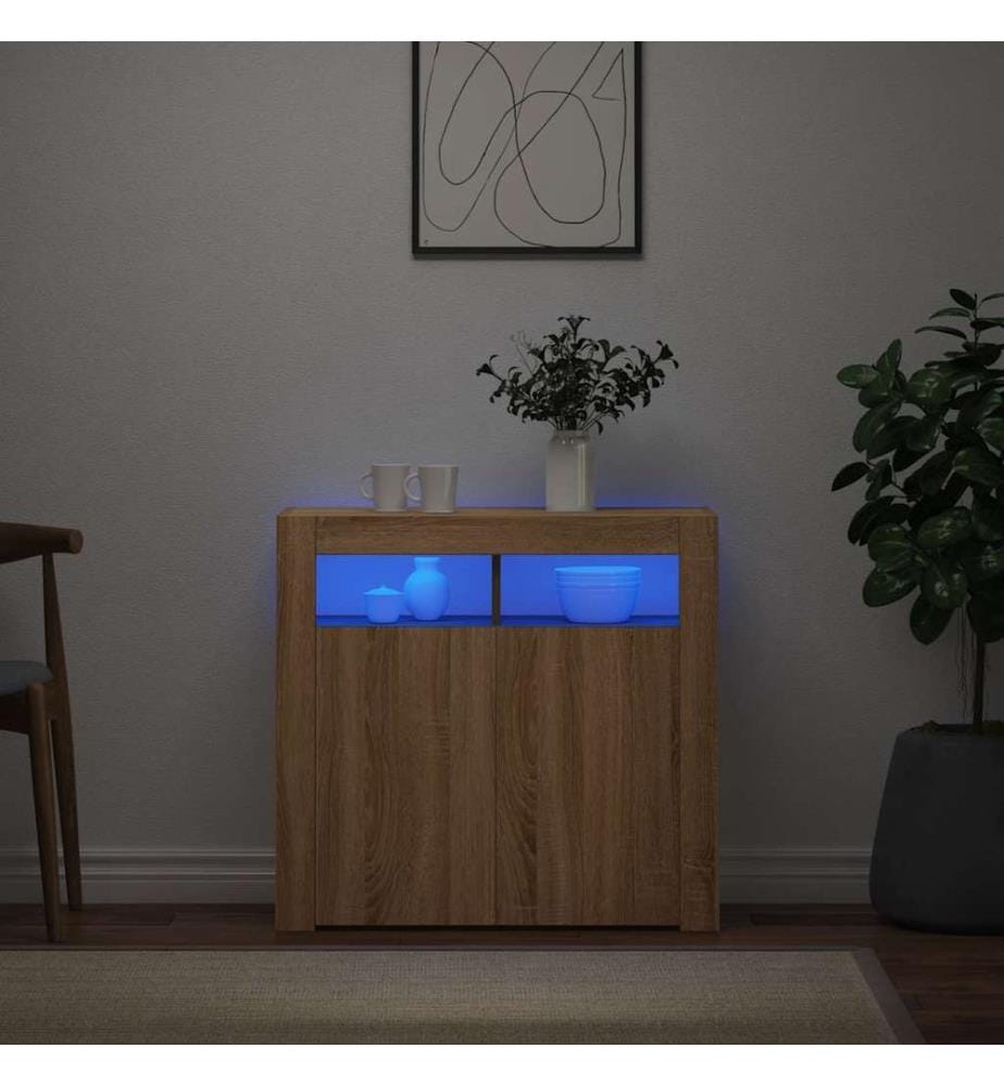 Sideboard mit LED-Leuchten Sonoma-Eiche 80x35x75 cm