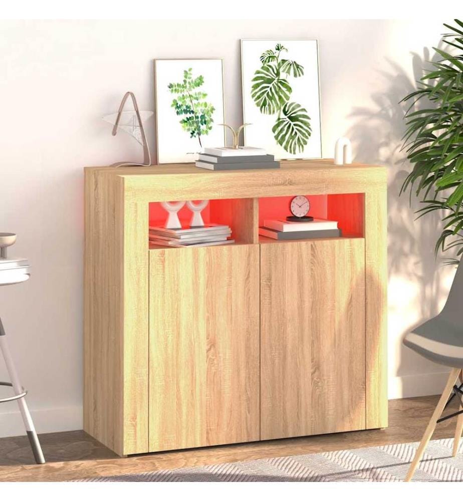 Sideboard mit LED-Leuchten Sonoma-Eiche 80x35x75 cm