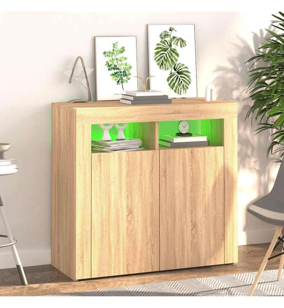 Sideboard mit LED-Leuchten Sonoma-Eiche 80x35x75 cm