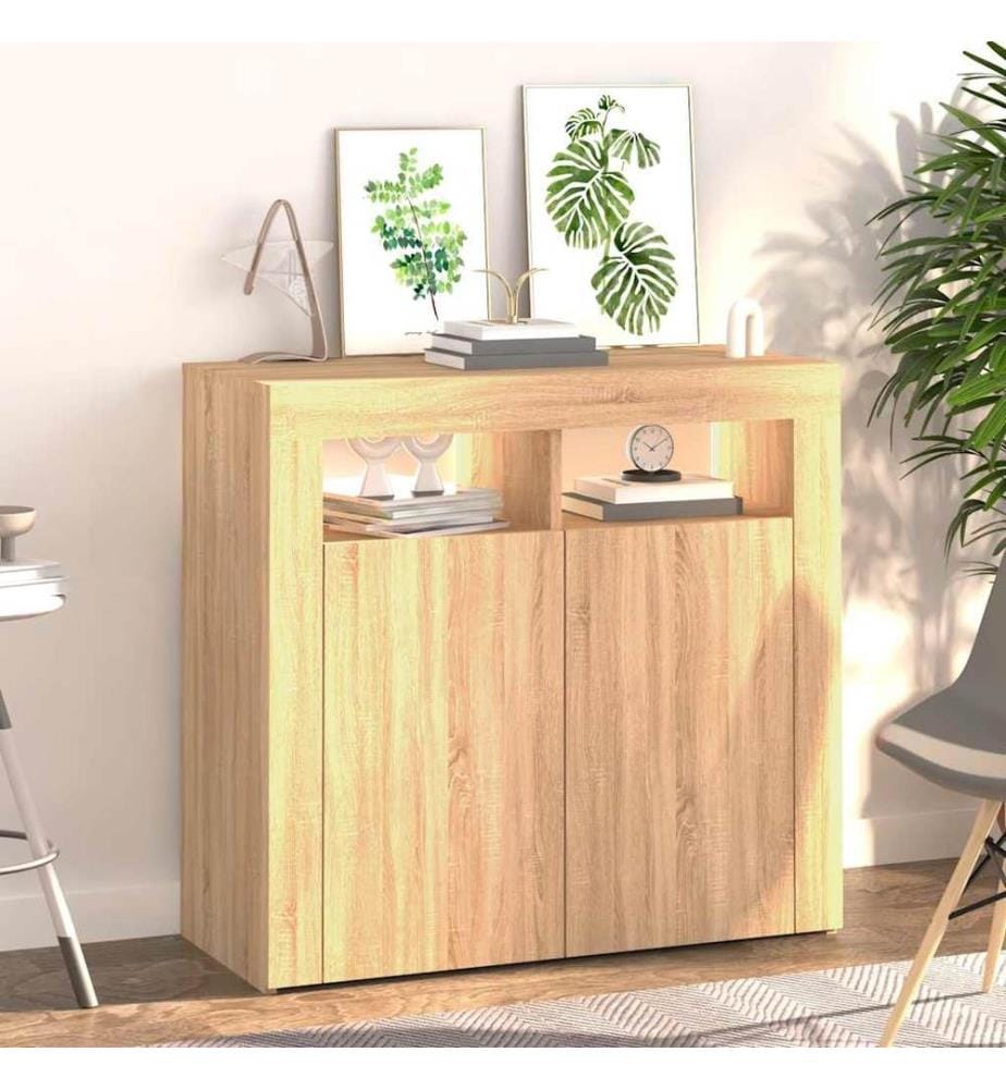 Sideboard mit LED-Leuchten Sonoma-Eiche 80x35x75 cm