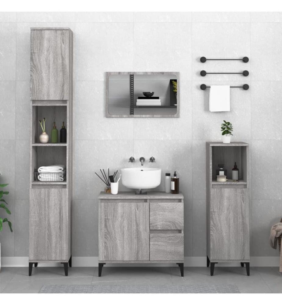 Badschrank Grau Sonoma 30x30x190 cm Holzwerkstoff