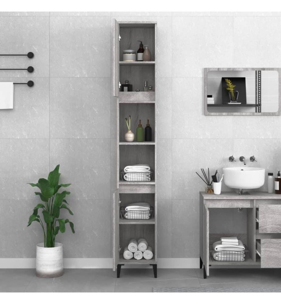 Badschrank Grau Sonoma 30x30x190 cm Holzwerkstoff