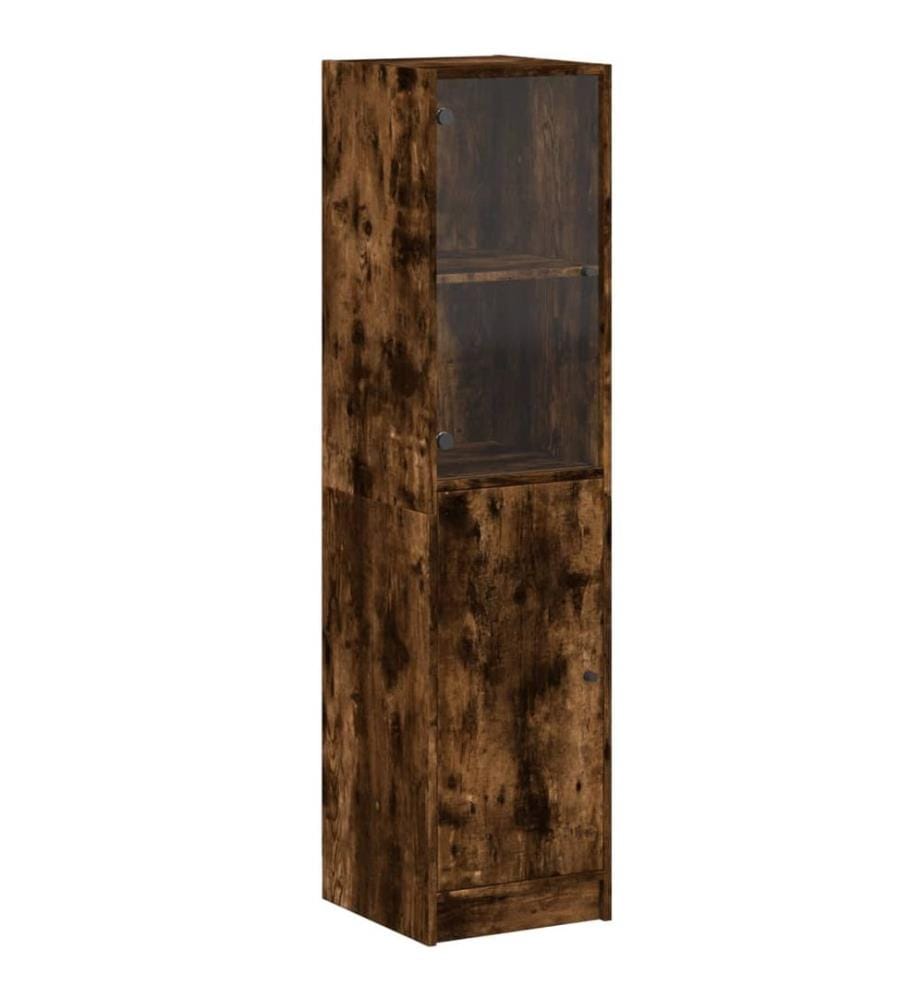 Buffet avec porte en verre chêne fumé 35x37x142 cm