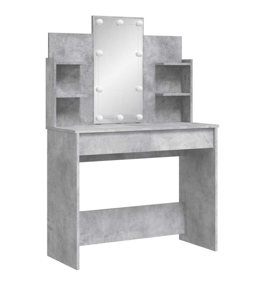 Schminktisch mit LED-Leuchten Betongrau 96x40x142 cm
