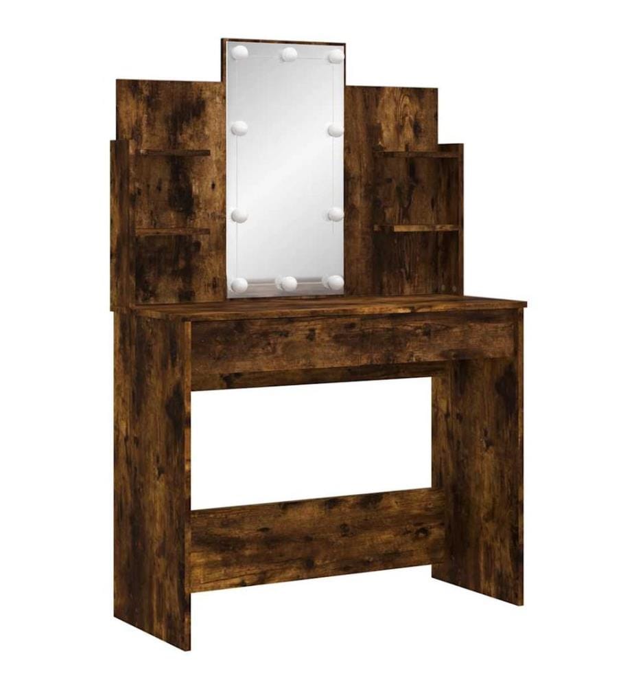 Schminktisch mit LED-Leuchten Räuchereiche 96x40x142 cm