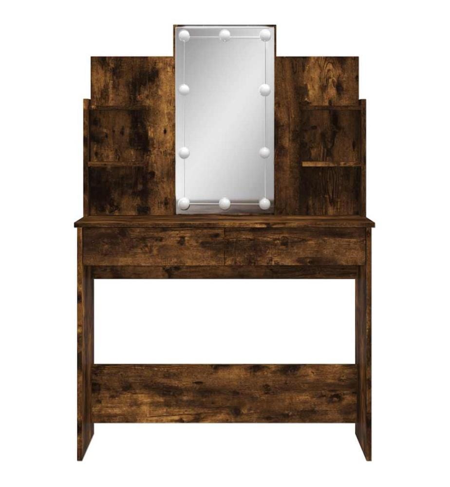 Schminktisch mit LED-Leuchten Räuchereiche 96x40x142 cm