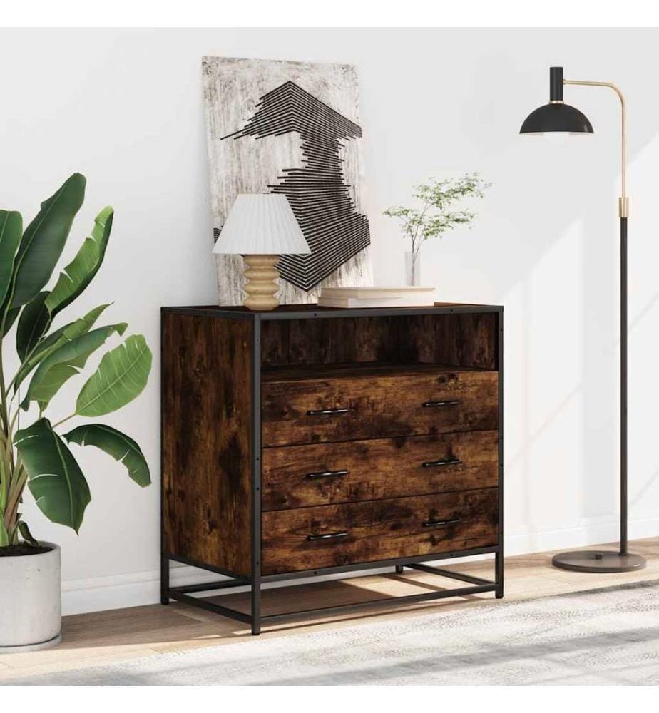 Commode chêne fumé 70x41x70 cm bois d'ingénierie
