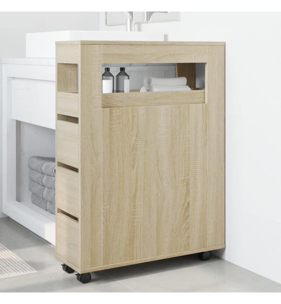 Schmaler Badschrank mit Rädern Sonoma-Eiche Holzwerkstoff