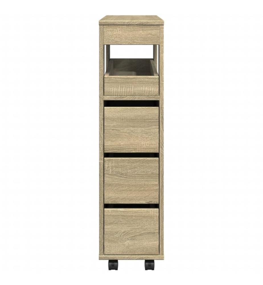 Schmaler Badschrank mit Rädern Sonoma-Eiche Holzwerkstoff