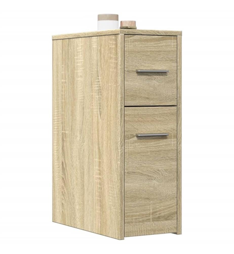 Badschrank Schmal mit Rollen Sonoma-Eiche Holzwerkstoff