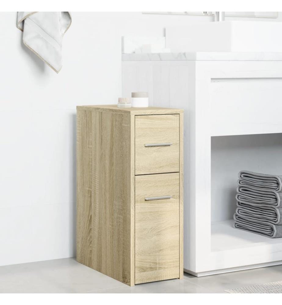 Badschrank Schmal mit Rollen Sonoma-Eiche Holzwerkstoff