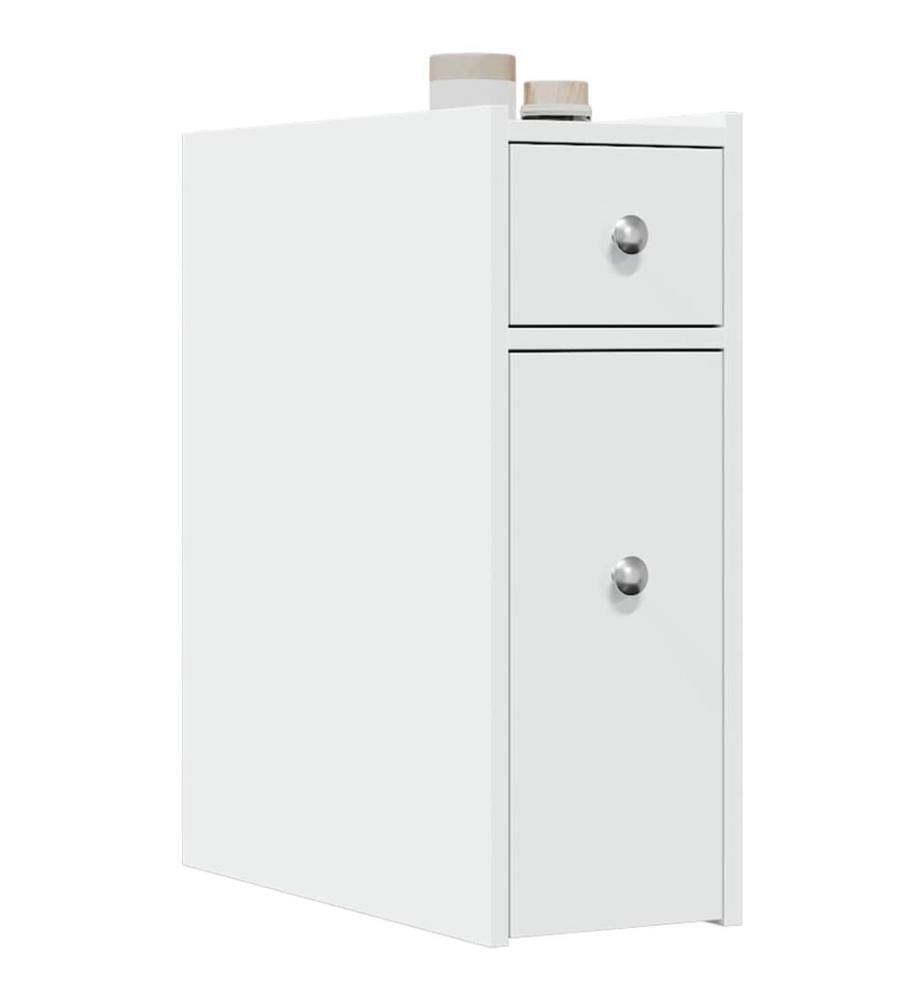 Badschrank Schmal mit Rollen Weiss Holzwerkstoff