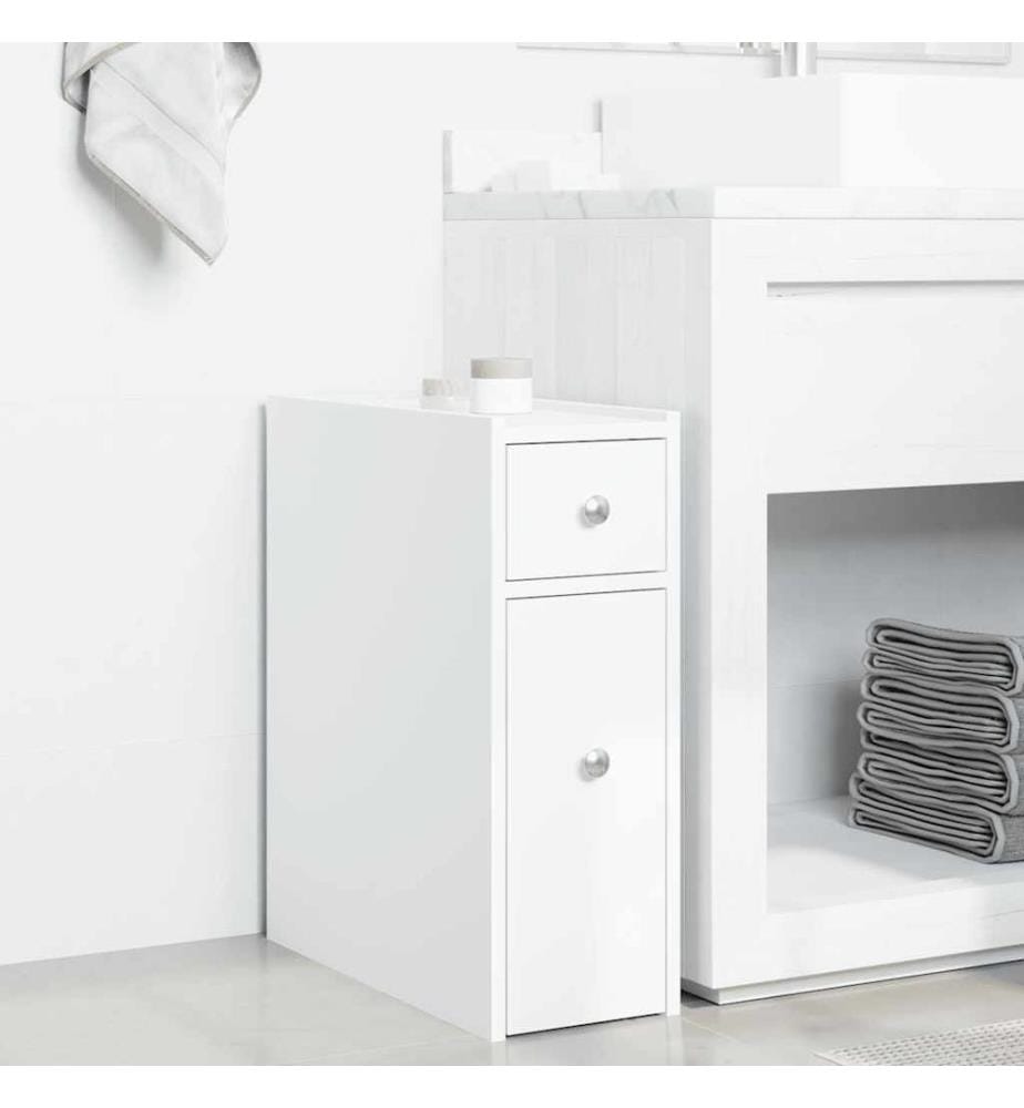 Badschrank Schmal mit Rollen Weiss Holzwerkstoff