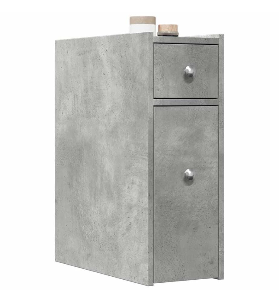 Badschrank Schmal mit Rollen Betongrau Holzwerkstoff