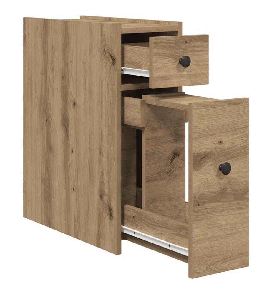 Badschrank Schmal mit Rollen Artisan-Eiche Holzwerkstoff