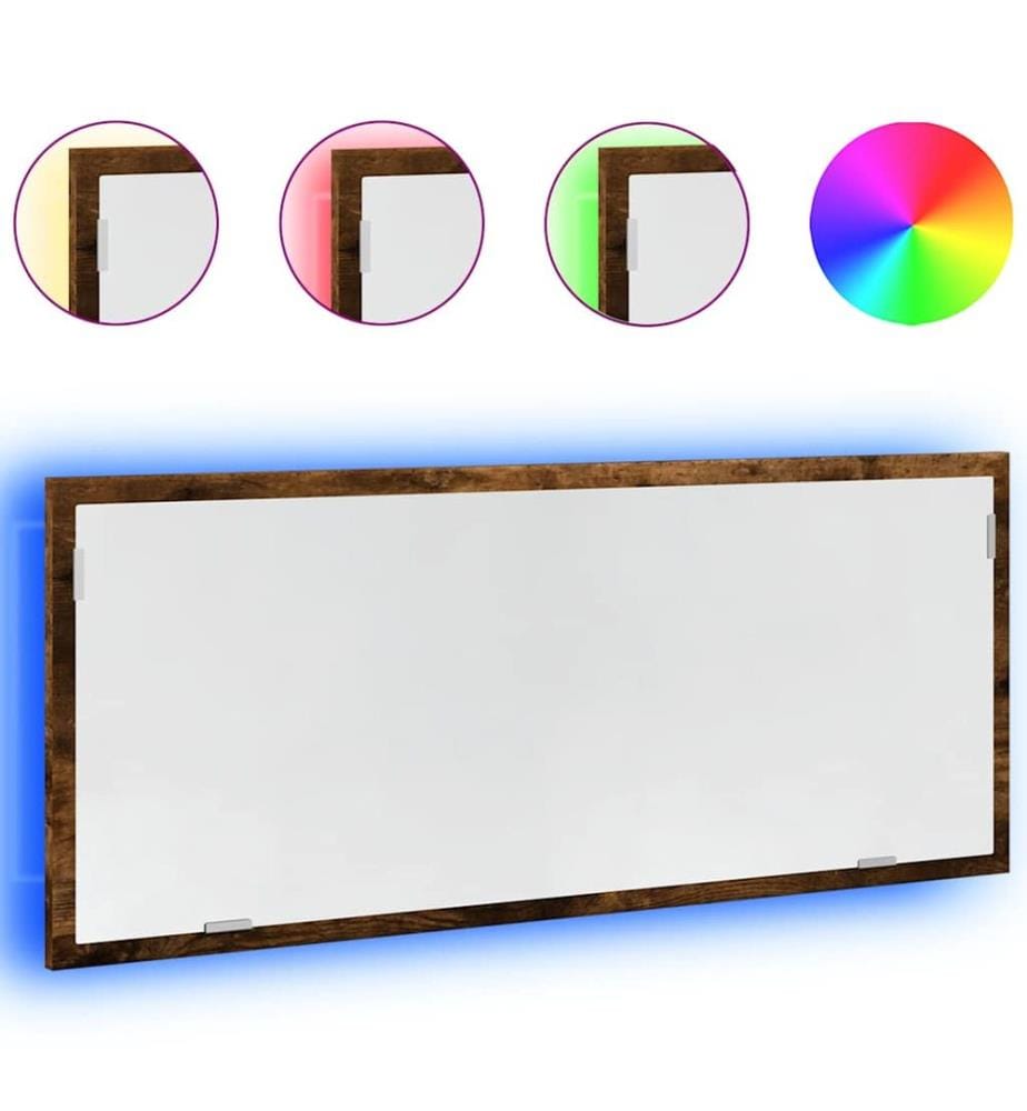Miroir de salle de bain à LED chêne fumé bois d'ingénierie