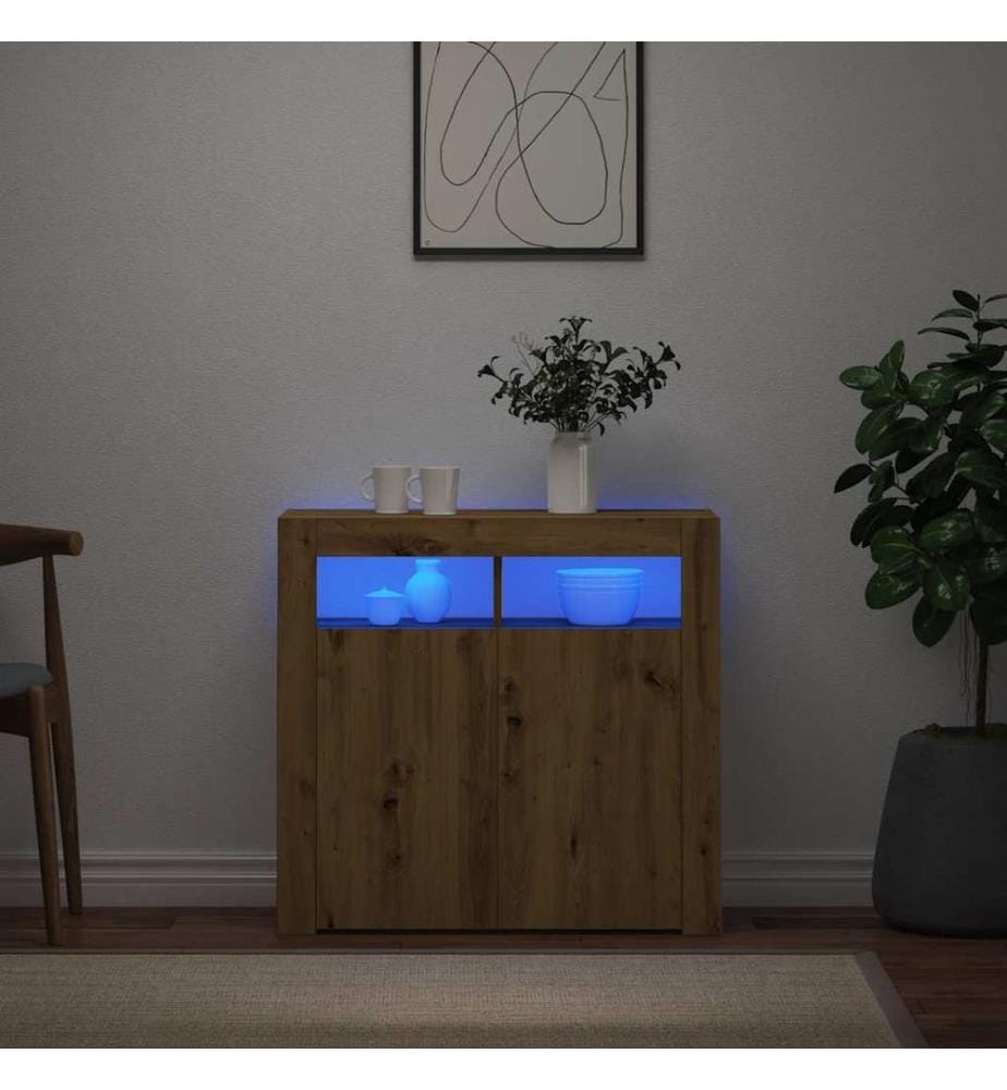 Sideboard mit LED-Leuchten Artisan-Eiche 80x35x75 cm