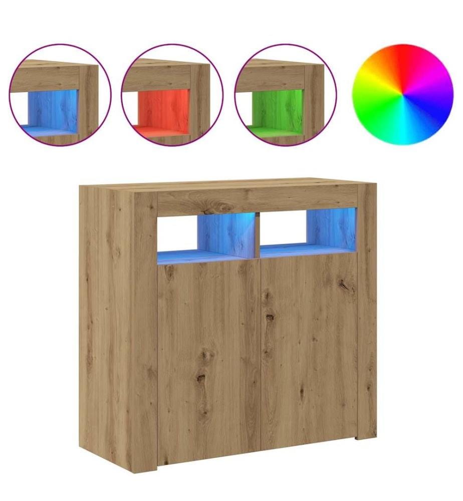 Sideboard mit LED-Leuchten Artisan-Eiche 80x35x75 cm