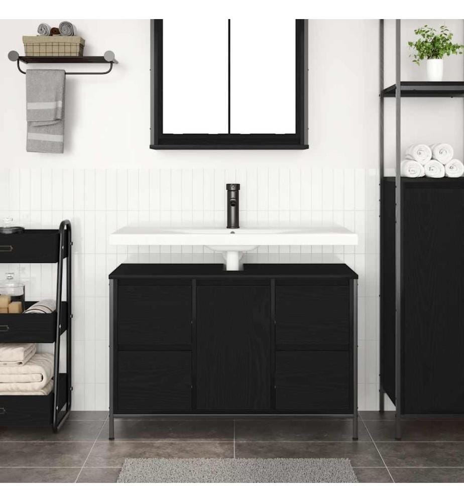 Meuble sous-vasque avec tiroirs chêne noir 90x34,5x60 cm