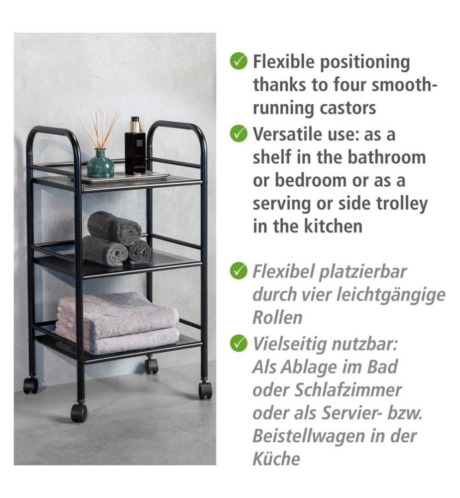 Badezimmerwagen mit 3 Regalen - Schwarz