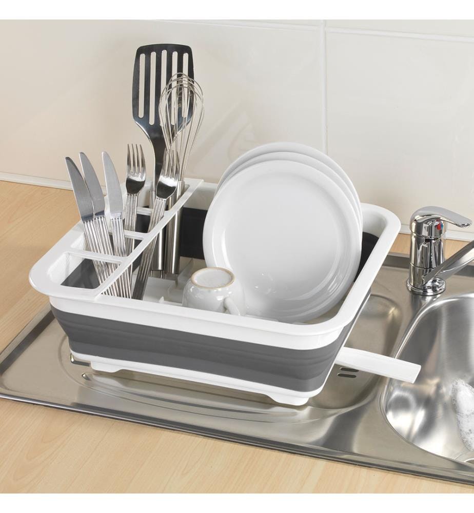 Folding Dish Drainer - White/Grey