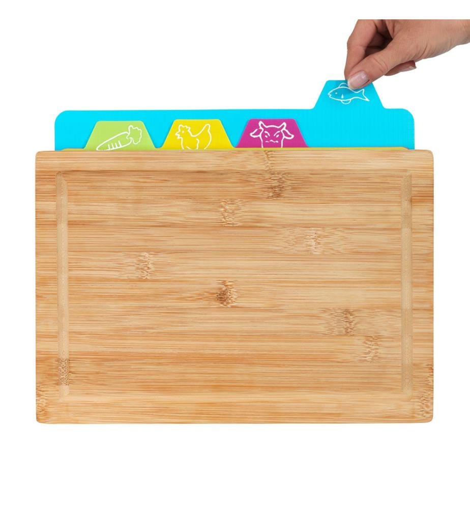 Bambus-Schneidebrett mit 4 Tabletts