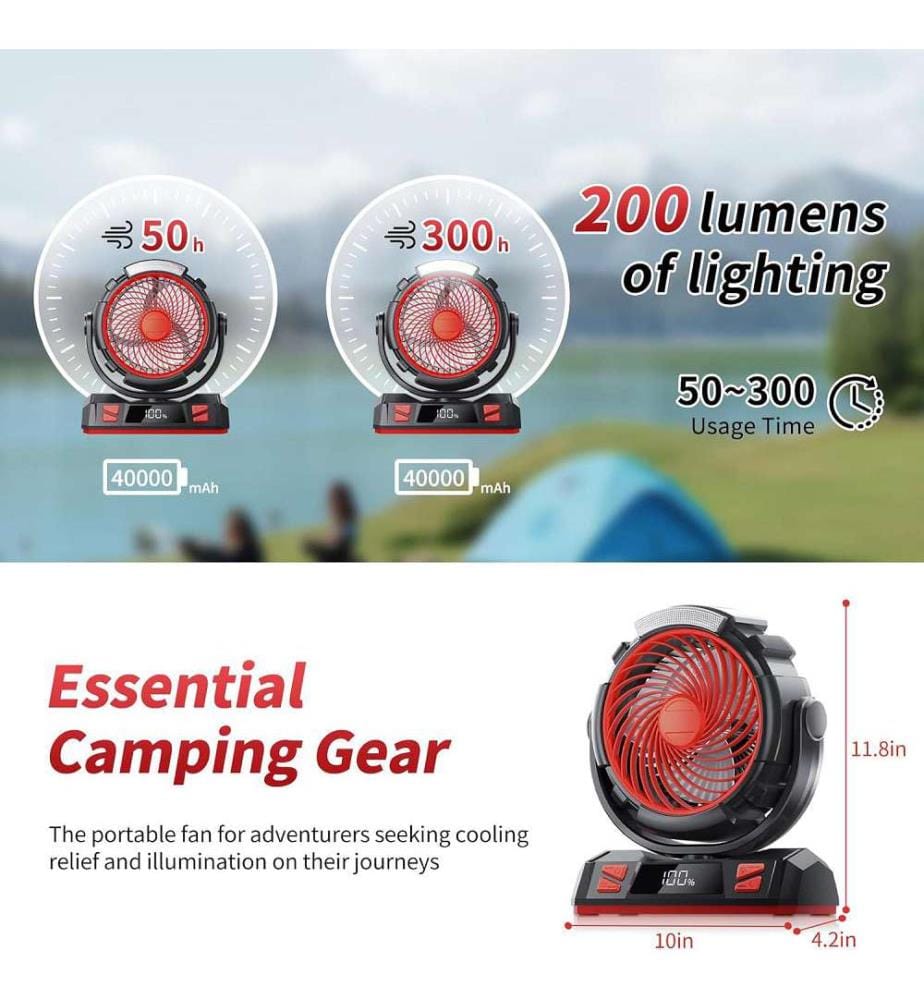 LED Camping Ventilator Wiederaufladbar 40.000 mAh - Schwarz