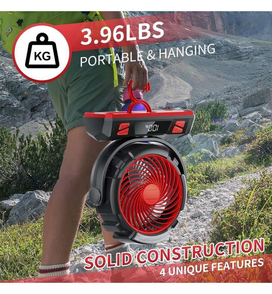 LED Camping Ventilator Wiederaufladbar 40.000 mAh - Schwarz