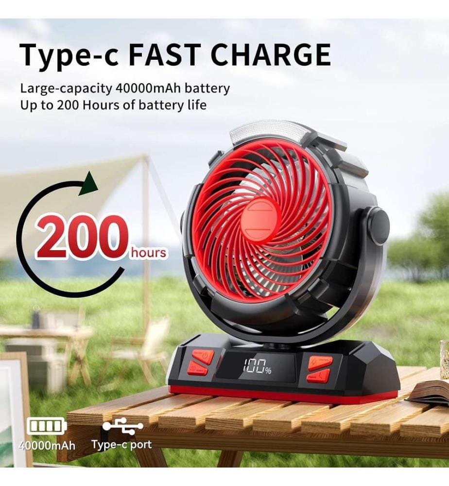 LED Camping Ventilator Wiederaufladbar 40.000 mAh - Schwarz