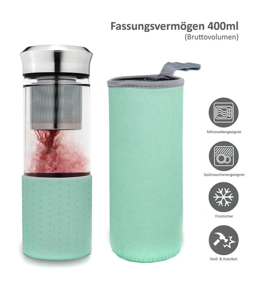 Teeflasche aus Glas mit Infusor 400 ml - Türkis